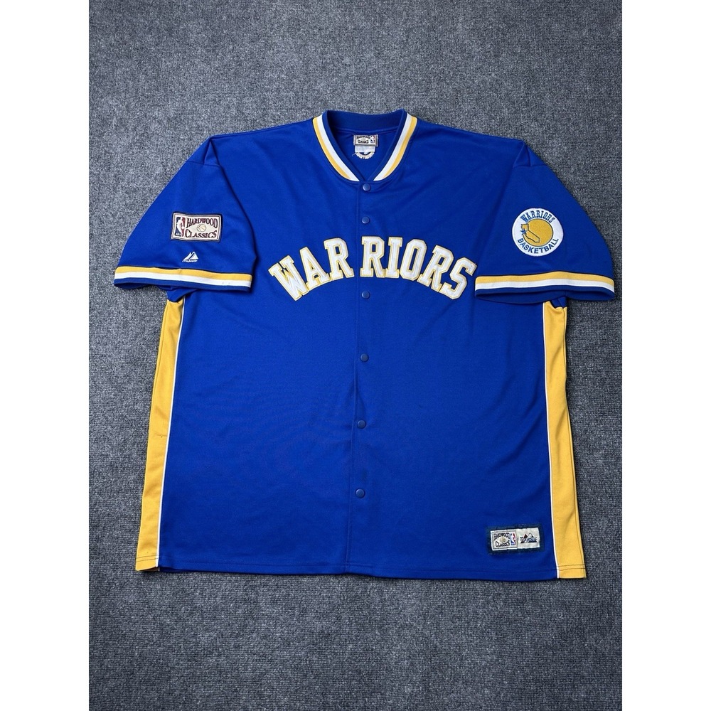 Mens NBA Warriors Hardwood Classics Blue Button Jersey, Size 3XL